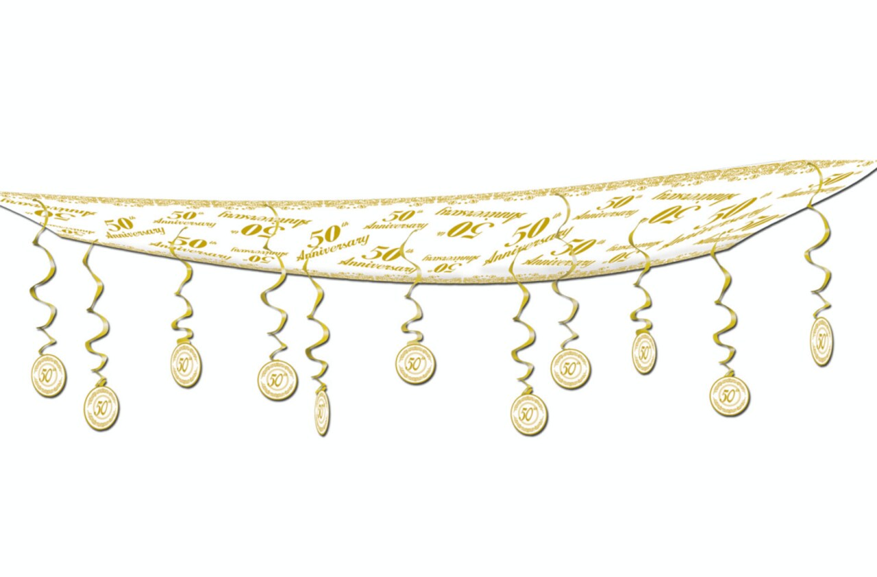 Party Central Pack of 6 Gold and White 50th Anniversary Ceiling Decor 12'